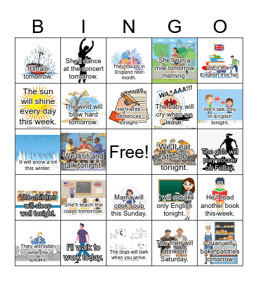 Tenses: Simple Future Bingo Card