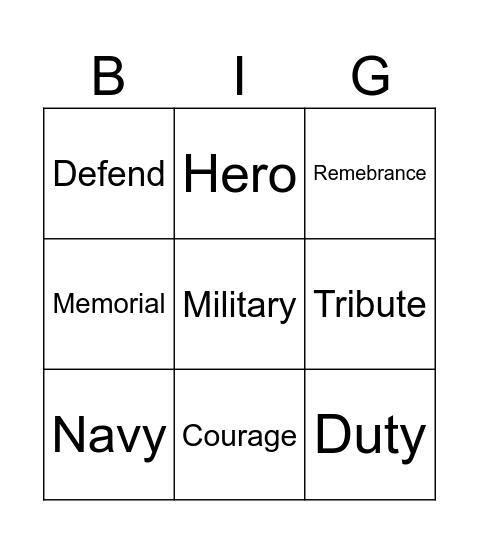 Warrior Bingo Card