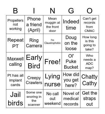 MRI Bingo Card