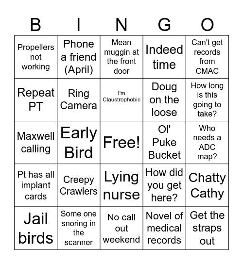 MRI Bingo Card