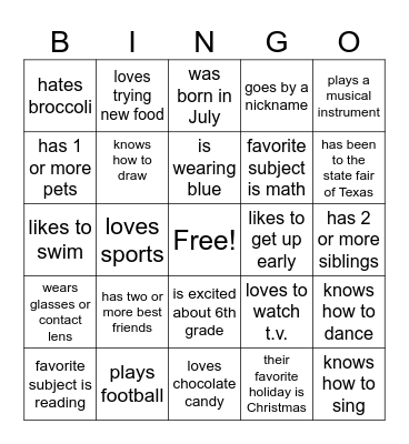 People Bingo Card