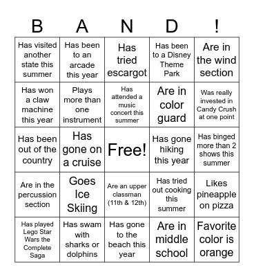 Marching Band 2024 Bingo Card