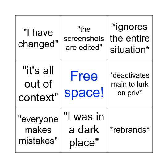 Exposed pedo aplogy bingo Card