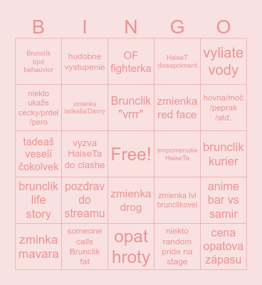 Clash of the Stars bruncla edition Bingo Card