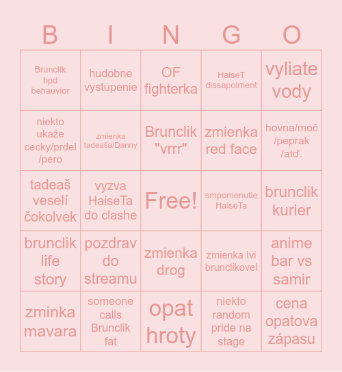 Clash of the Stars bruncla edition Bingo Card