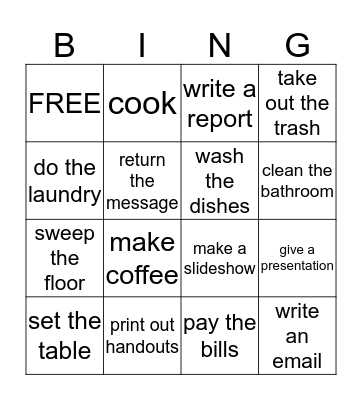 Chores Bingo Card