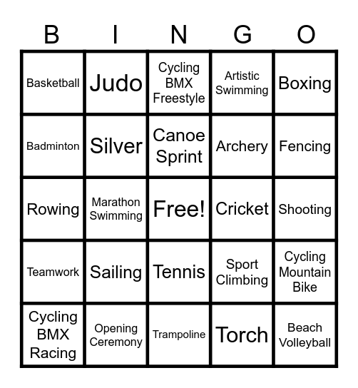 SUMMER OLYMPICS Bingo Card