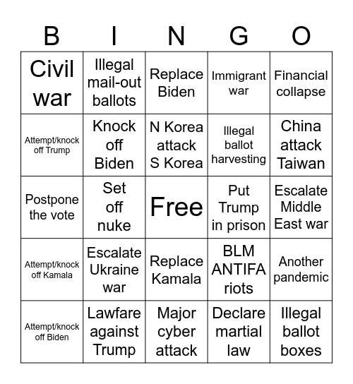 Democrat Bingo 2024 Bingo Card