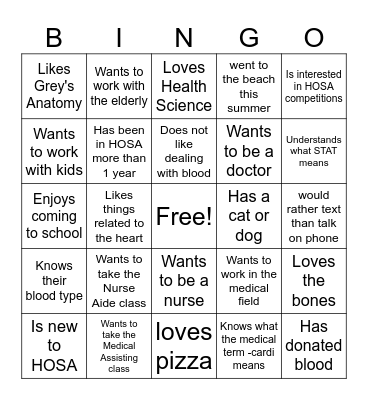 HOSA BINGO Card