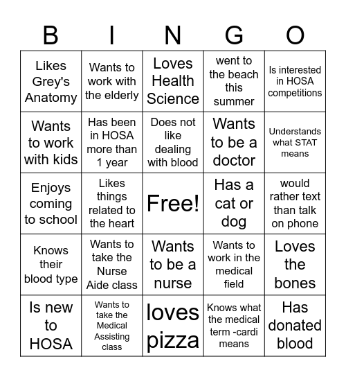 HOSA BINGO Card