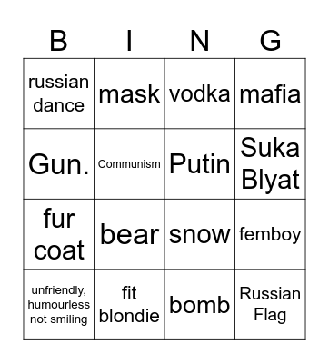 Russian Sterotype Bingo Card