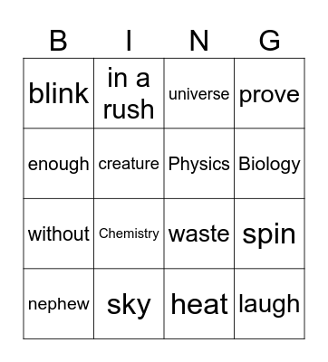 Words Bingo Card