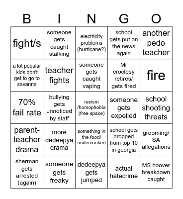school year Bingo (2024-2025) Bingo Card