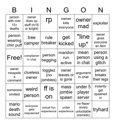 G&B custom server Bingo Card