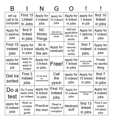 Job hunting Bingo Card