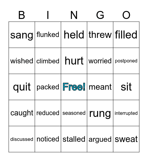 past verbs Bingo Card