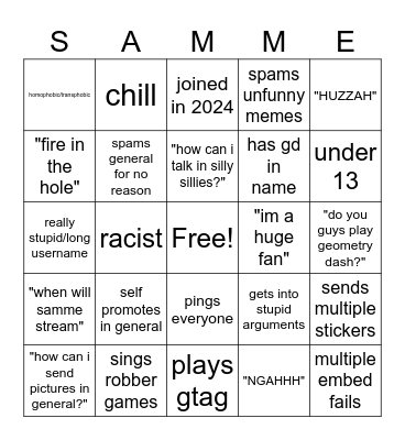 KingSammelot Gray Name Bingo Card