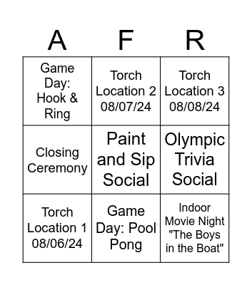 Team AFHR-G Olympic Games 2024 Bingo Card