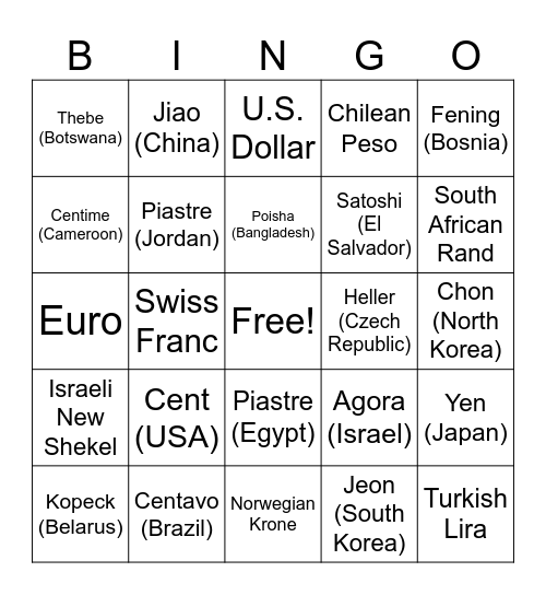 Spare Change Bingo Card