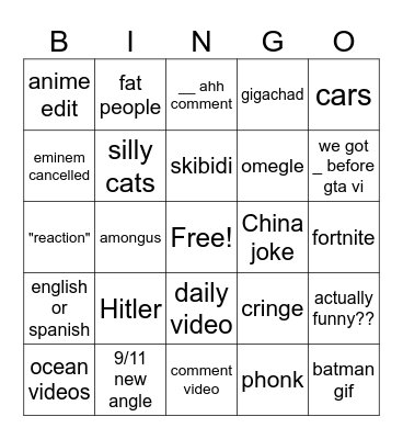 insramgram Bingo Card