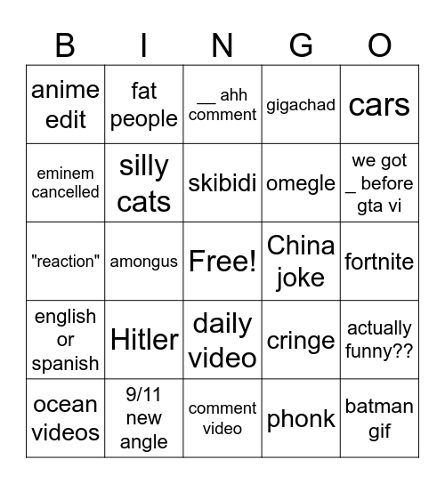 insramgram Bingo Card