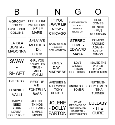 THE SEVENTY NINE INN Bingo Card