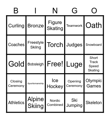 Winter Olympics Bingo Card