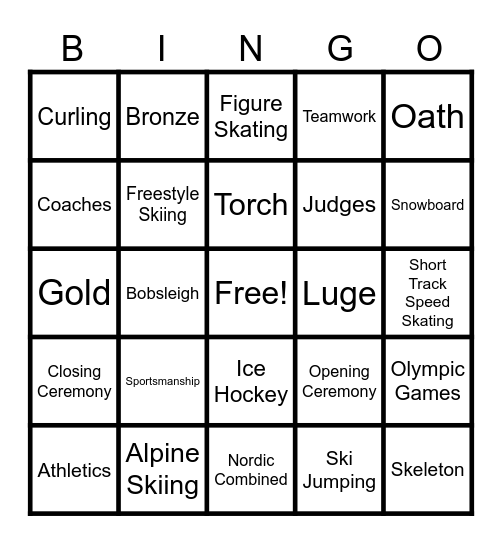 Winter Olympics Bingo Card