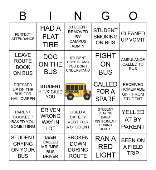 BUS BARN BINGO Card