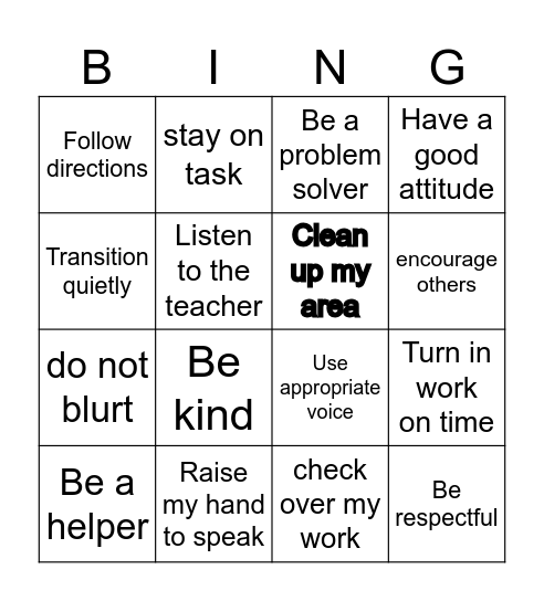 Classroom Rules Bingo Card