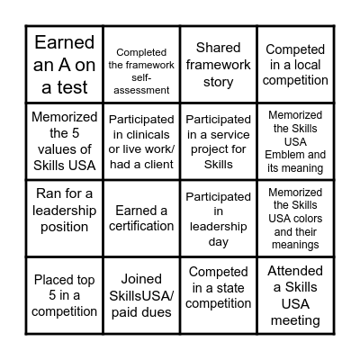 SkillsUSA Bingo Card