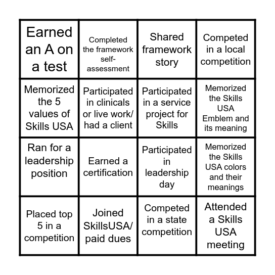 SkillsUSA Bingo Card