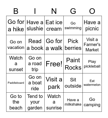 Summer Fun Bingo Card