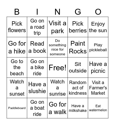 Summer Fun Bingo Card