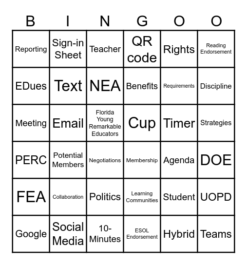 Untitled bingo card