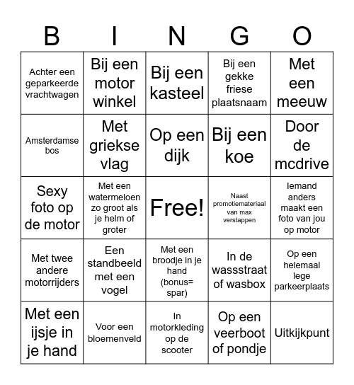 Motor bingo Card