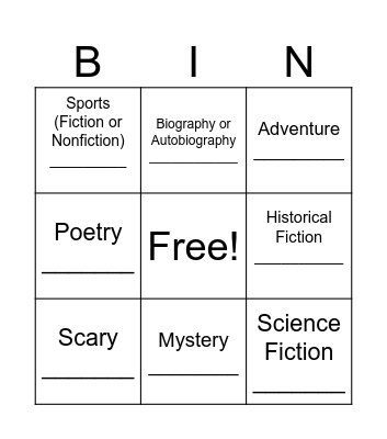 1st Nine Weeks Reading Bingo Card