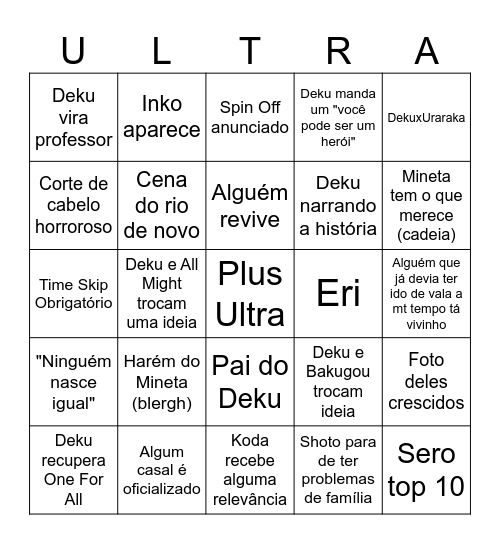 Boku no Pico Academia Bingo Card