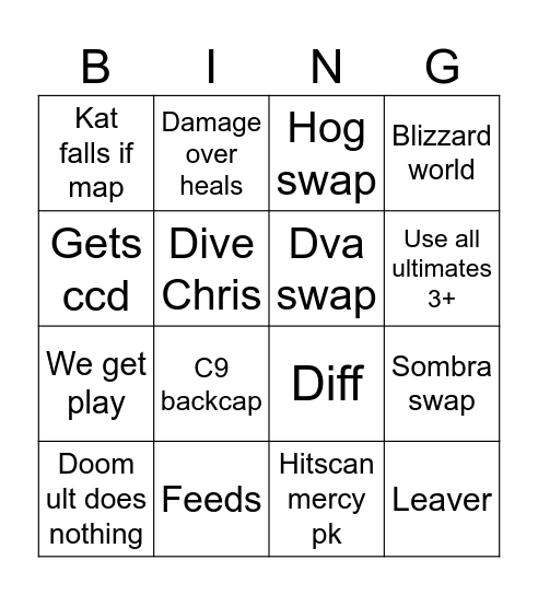 Comp Bingo Card