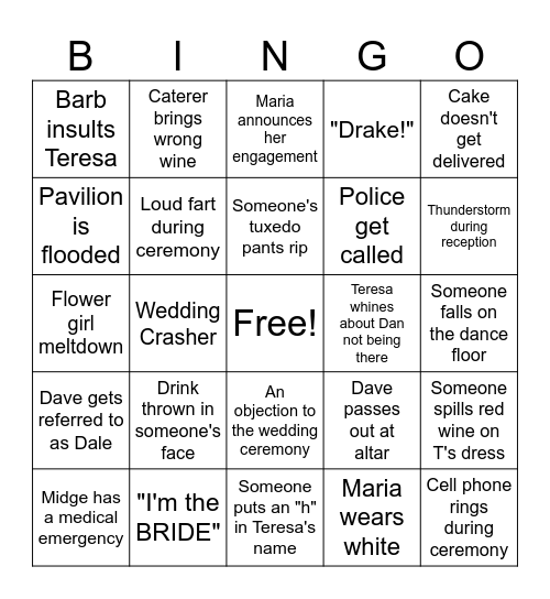 Wedding Bingo Card