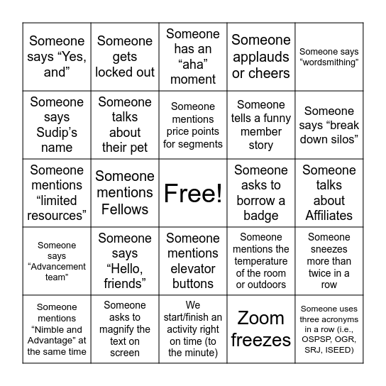 Membership Retreat Bingo! Bingo Card