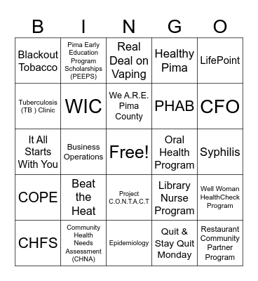 PCHD Facts BINGO Card