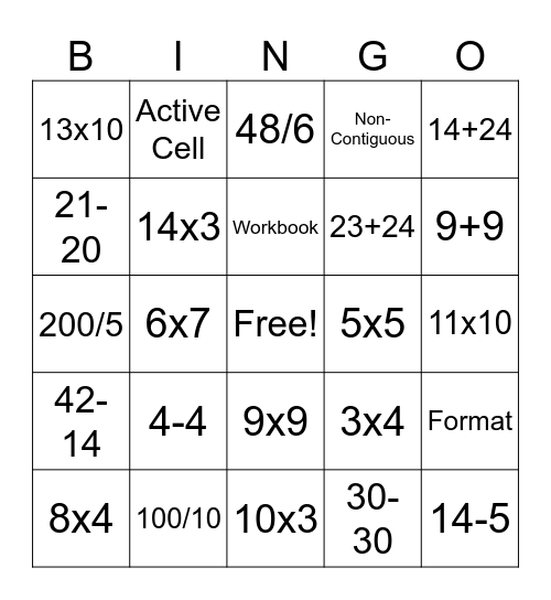 Spreadsheet Bingo Card