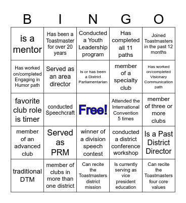 Region 5 Toastmasters Bingo Card