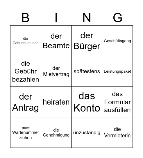 Beim Amt Bingo Card