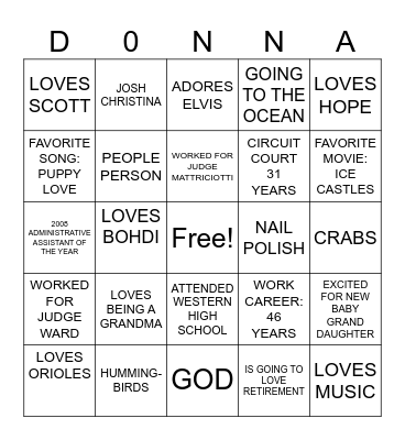DONNA'S RETIREMENT Bingo Card