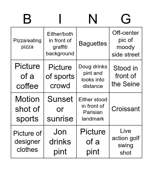 Paris snappy bingo Card