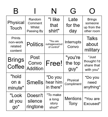 Ray Starzmann Bingo Card