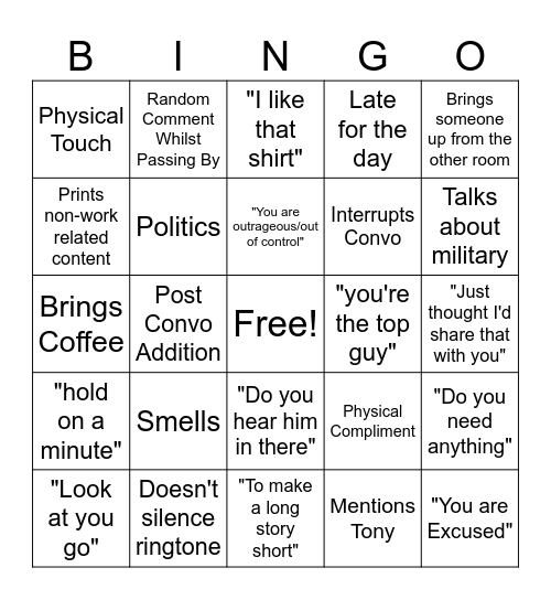 Ray Starzmann Bingo Card