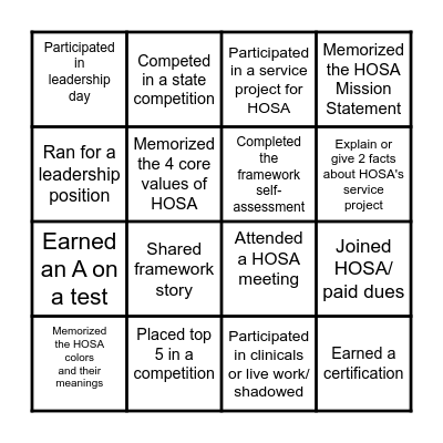 HOSA Bingo Card